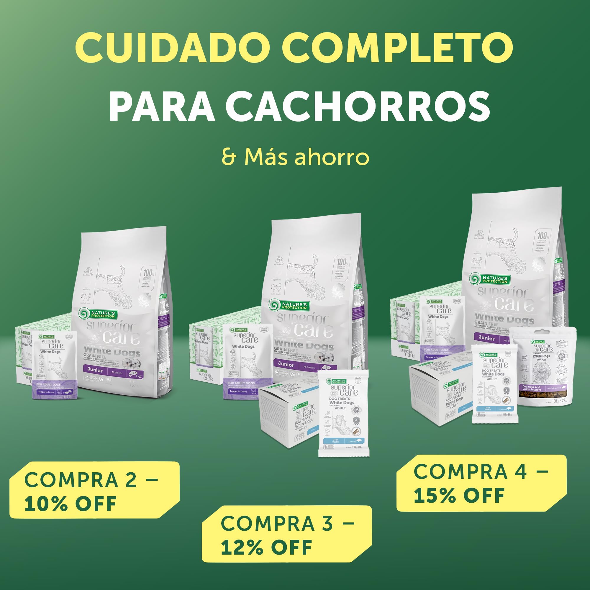 Nature's Protection Superior Care Comida para Perros Blancos Jóvenes - Pienso Hipoalergénico para Perro con Pescado Blanco, Rico en Proteínas, Omega 3 y 6 – Antimanchas Lagrimales, 10 Kg