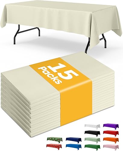Vista 14 de Mantel de Mesa de Plástico Blanco Rectangular Paquete de 15, Mantel de 54''×108'' para Mesas de 6 pies, Mantel para Uso Desechable, Cubierta de Mesa