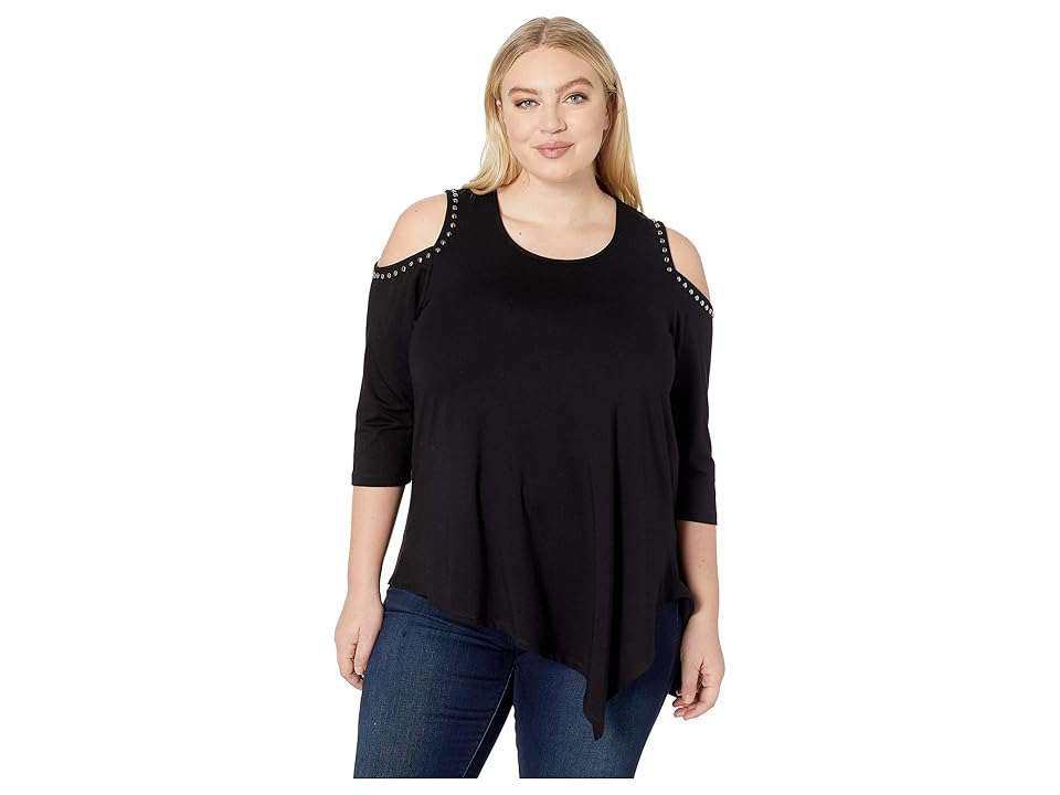 

Karen Kane Plus Plus Size Cold Shoulder Studded Top (Black) Women's Clothing