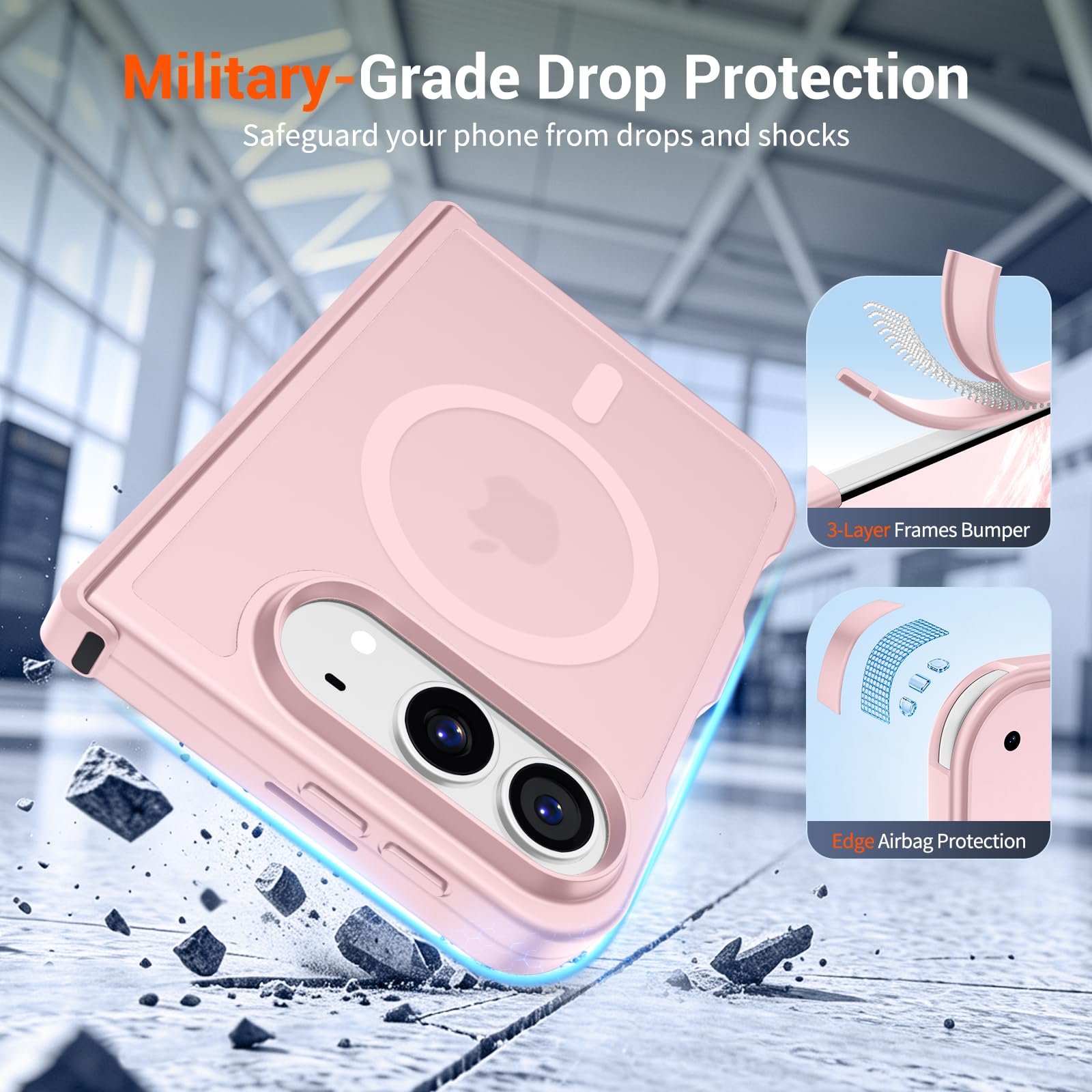 SUPFINE Coque magnétique pour iPhone Duo Rose clair avec charnière complète