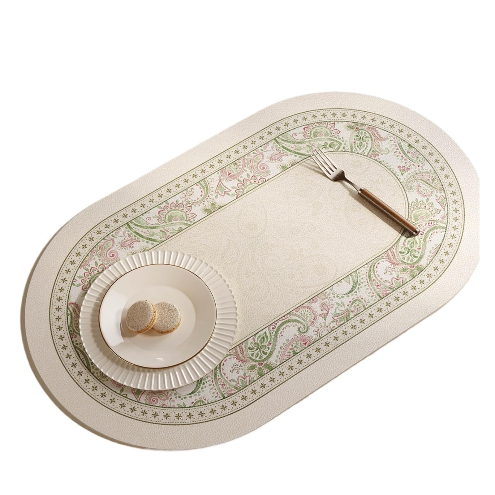 Oval Dining Table Faux Leather Placemats Set of 2 Non-Slip Oval Faux Leather Table Mat Heat Stain Resistant for Dinning Room Decor 12x20 Inch Gift(Pink)