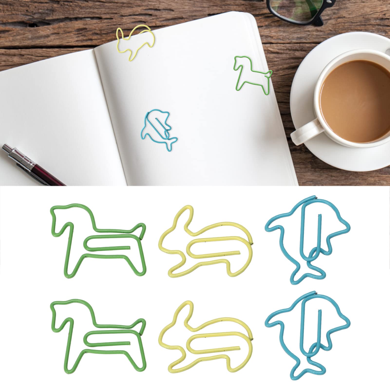 Combo da 32 graffette, mini graffette in metallo in 3 colori, design innovativo con delfino coniglio, leggere e portatili per documenti scolastici in ufficio