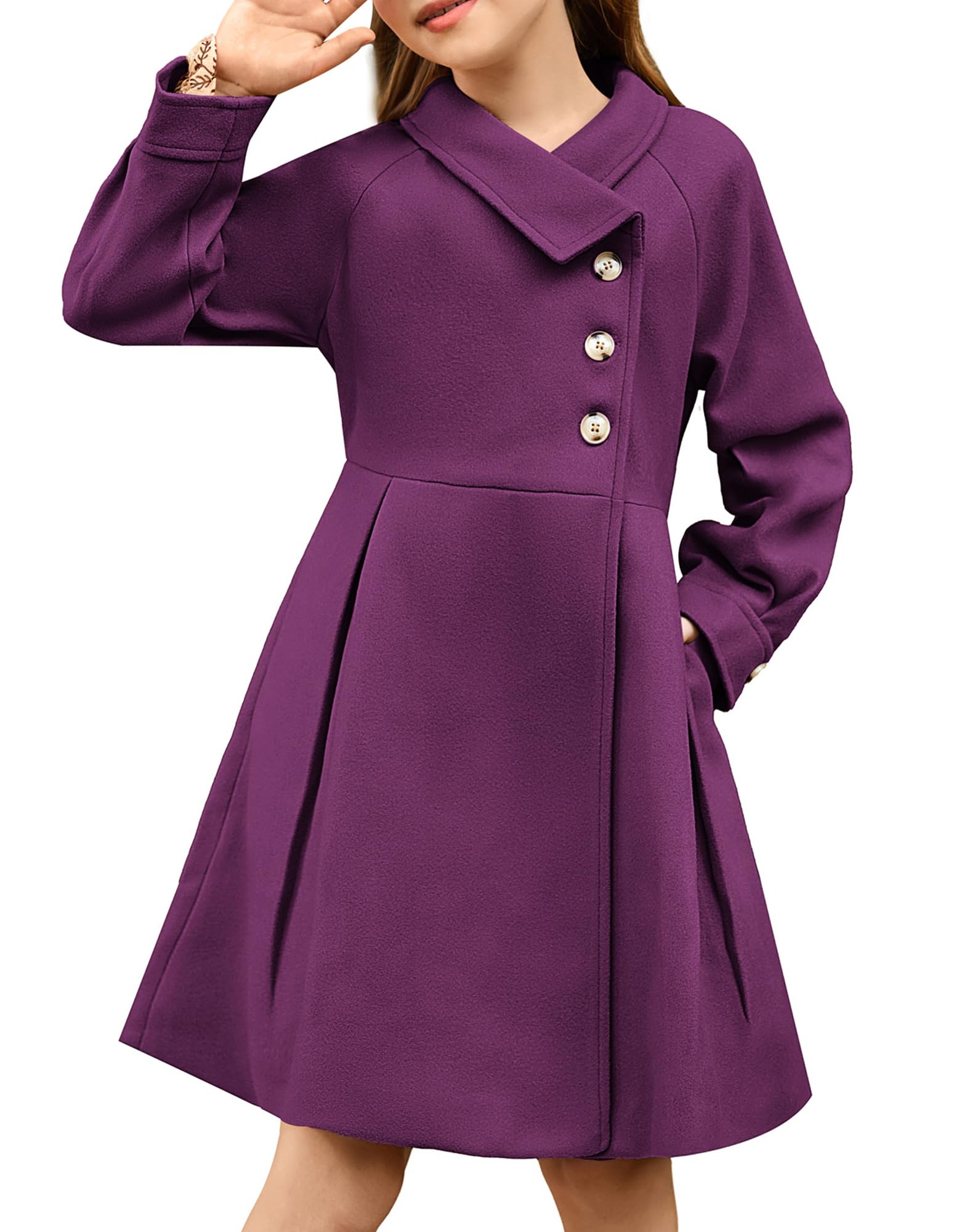 GRACE KARIN Girls Peacoat Dress Coat Wool Lapel Jacket Fall Winter Outfit