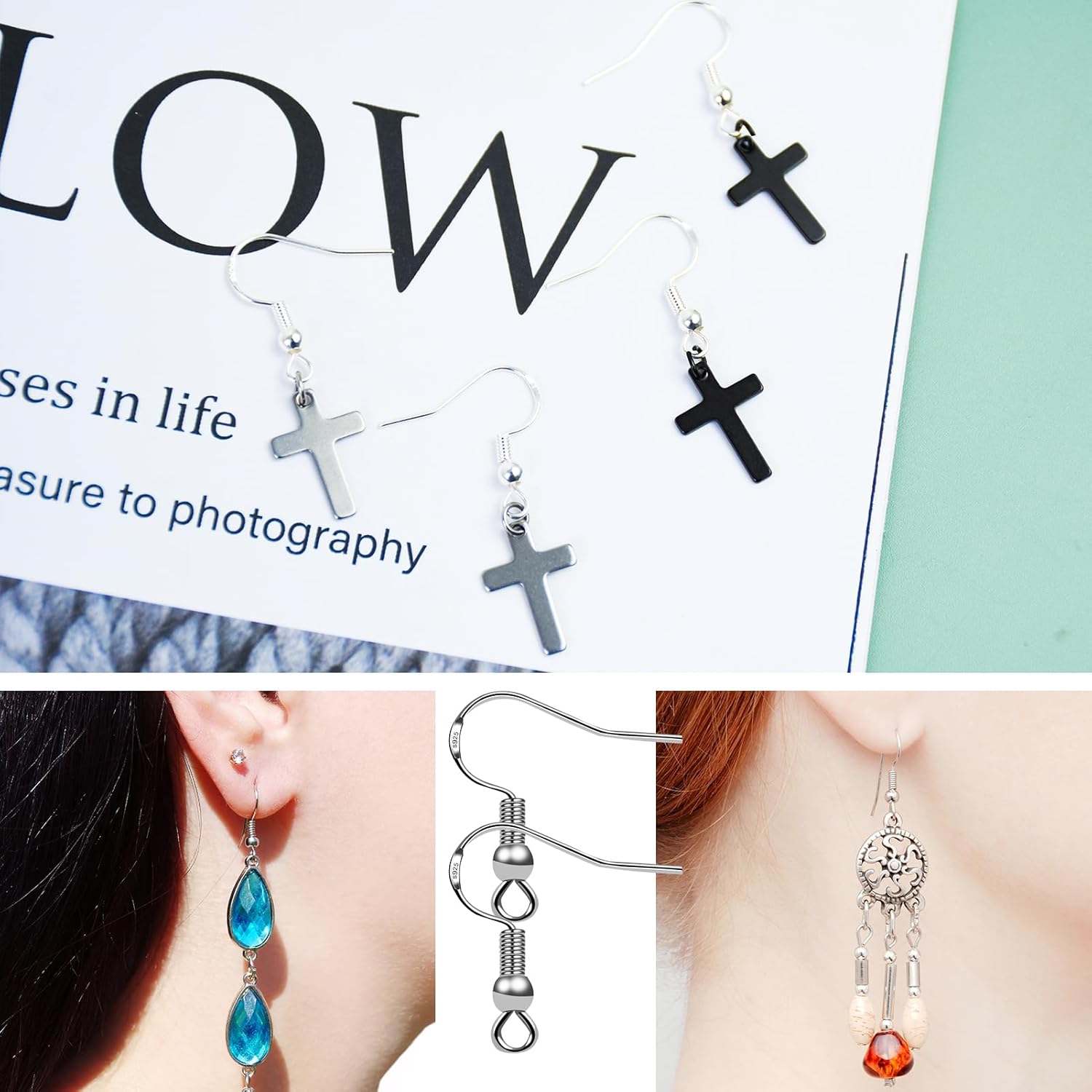 100 PCS/50 Pairs 925 Sterling Silver Earring Hooks Fish Hook Ear Wires French Wire Hooks Hypo-allergenic Jewelry Findings Earring Parts DIY Making with 100 PCS Clear Rubber Earring Safety Backs - Image 6