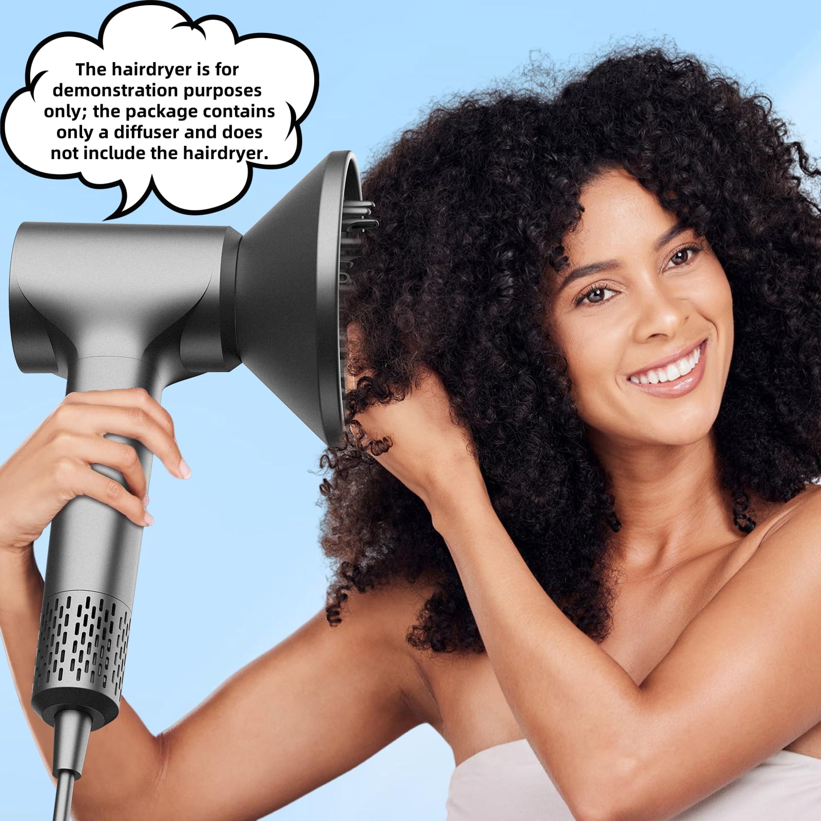Difusor de secador de pelo para cabello rizado y cabello ondulado natural, accesorio difusor para secador de pelo, difusor magnético de 360° para secador de pelo  (gris) 9