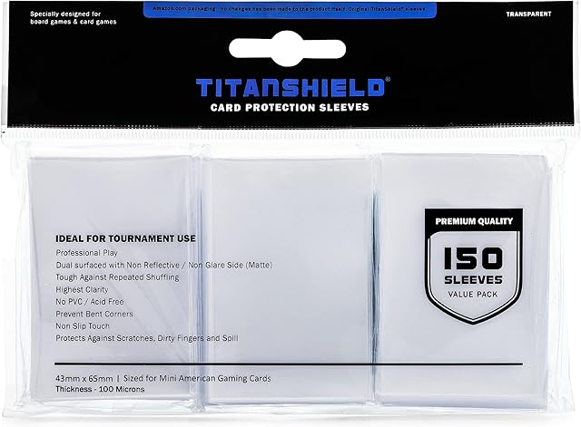 TitanShield (150 Sleeves) Clear Mini American Size Board Game and Matte Card Sleeves