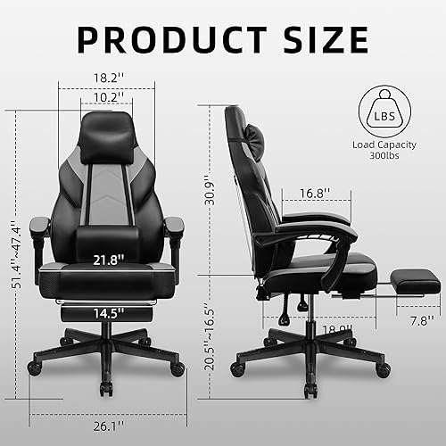 Miniatura 2 de Shintenchi Silla para videojuegos, silla de videojuegos con reposapiés y soporte lumbar de masaje, silla de juego de altura ajustable con asiento
