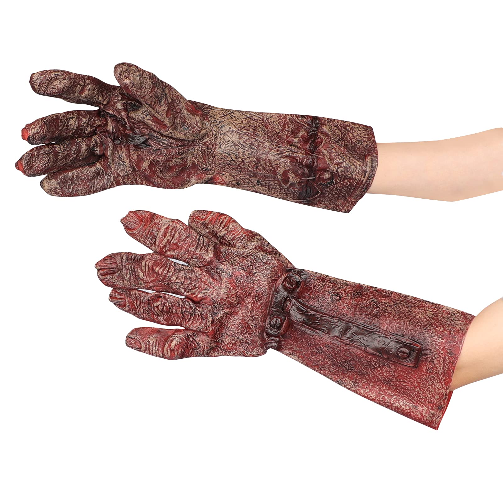 Hksichengkejiuk Women's Red Halloween Blood Gloves Zombie Rotted Hands Costume Gloves Halloween Horror Tricky Full Finger Hands Blood Zombie Mittens Halloween Party Scary Claw Hand