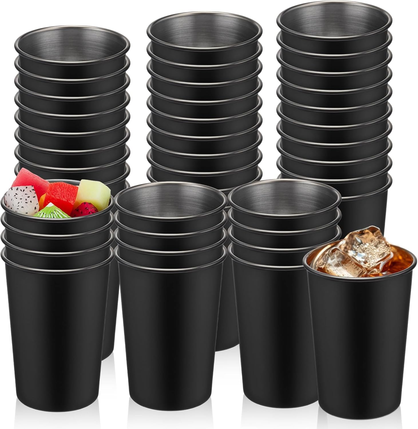 Uiifan 32 Pcs 12 oz Stainless Steel Cups for Adult Unbreakable Metal Stackable Camping Cup Stainless Steel Drinking Glasses Tumbler for Home Travel Outdoor Activities(Silver)
