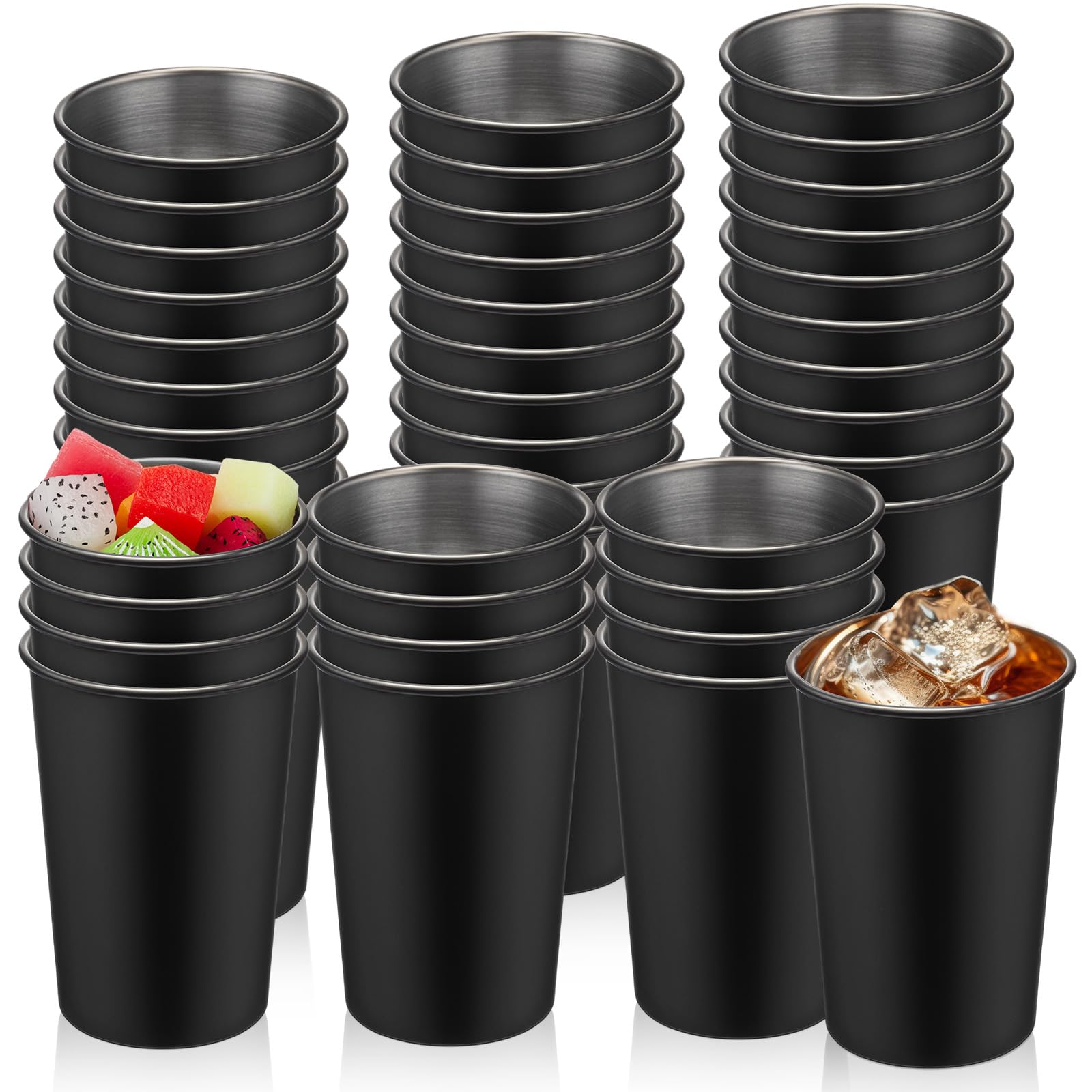 Uiifan 32 Stück 340 ml Edelstahlbecher für Erwachsene, unzerbrechlich, Metall, stapelbar, Campingbecher, Edelstahl-Trinkgläser, Becher für Zuhause, Reisen, Outdoor-Aktivitäten (schwarz)