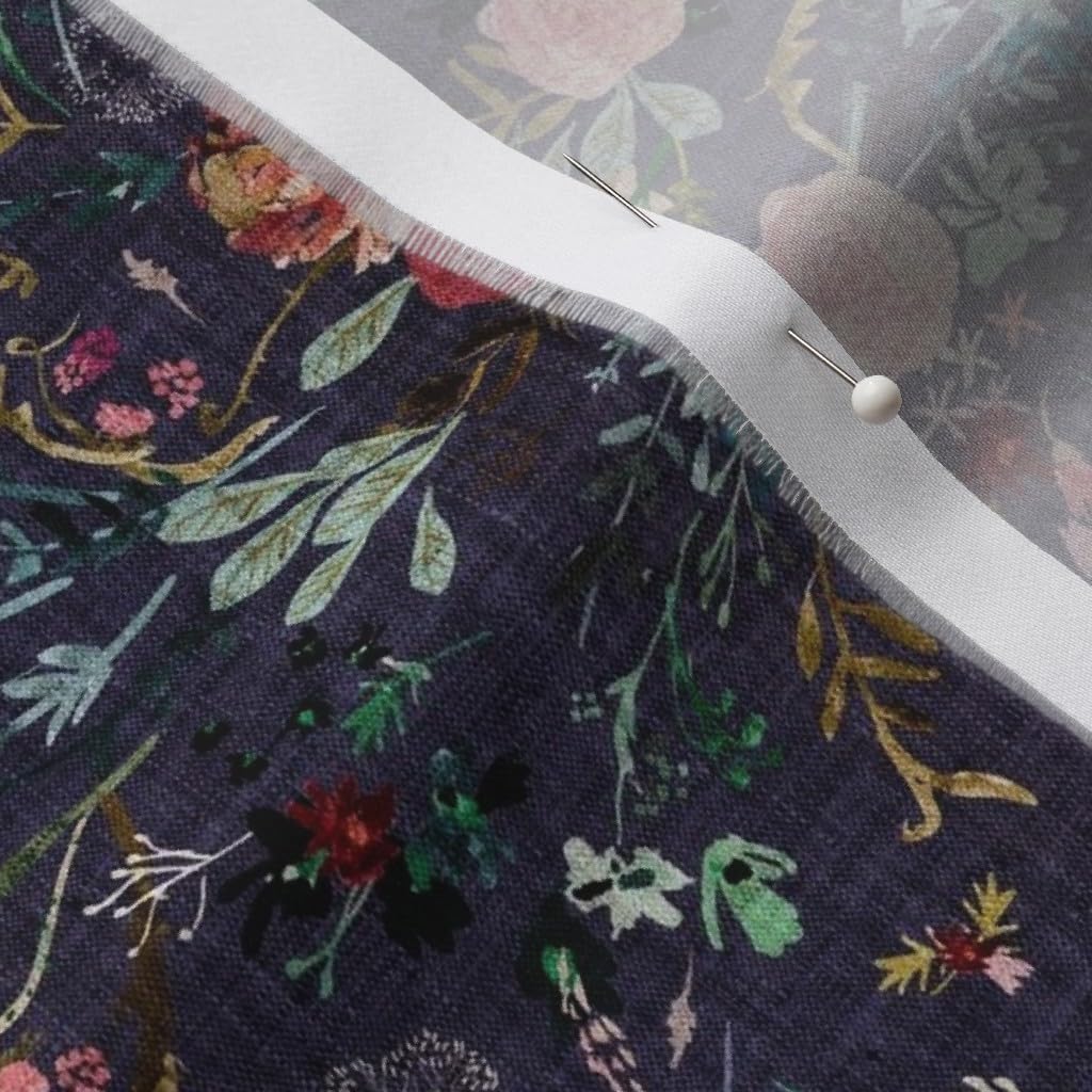 Spoonflower Fabric - Dark Floral Romantic Flowers Meadow Vintage Moody Printed on Organic Cotton Sateen Fabric by The Yard - Sewing Quilting Apparel Home Decor