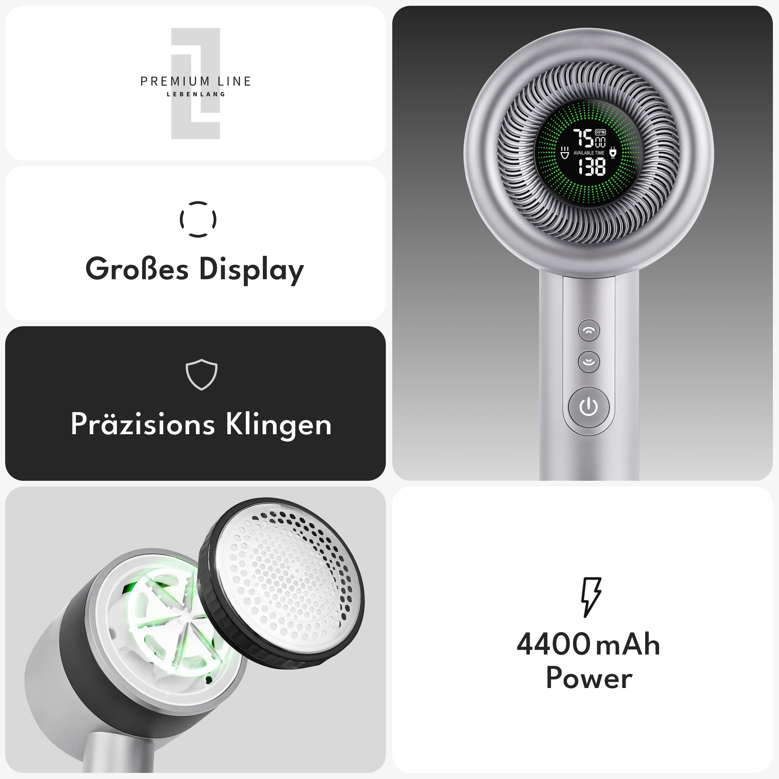 LEBENLANG Premium pluisscheerapparaat elektrisch 4000mAh - incl. LED