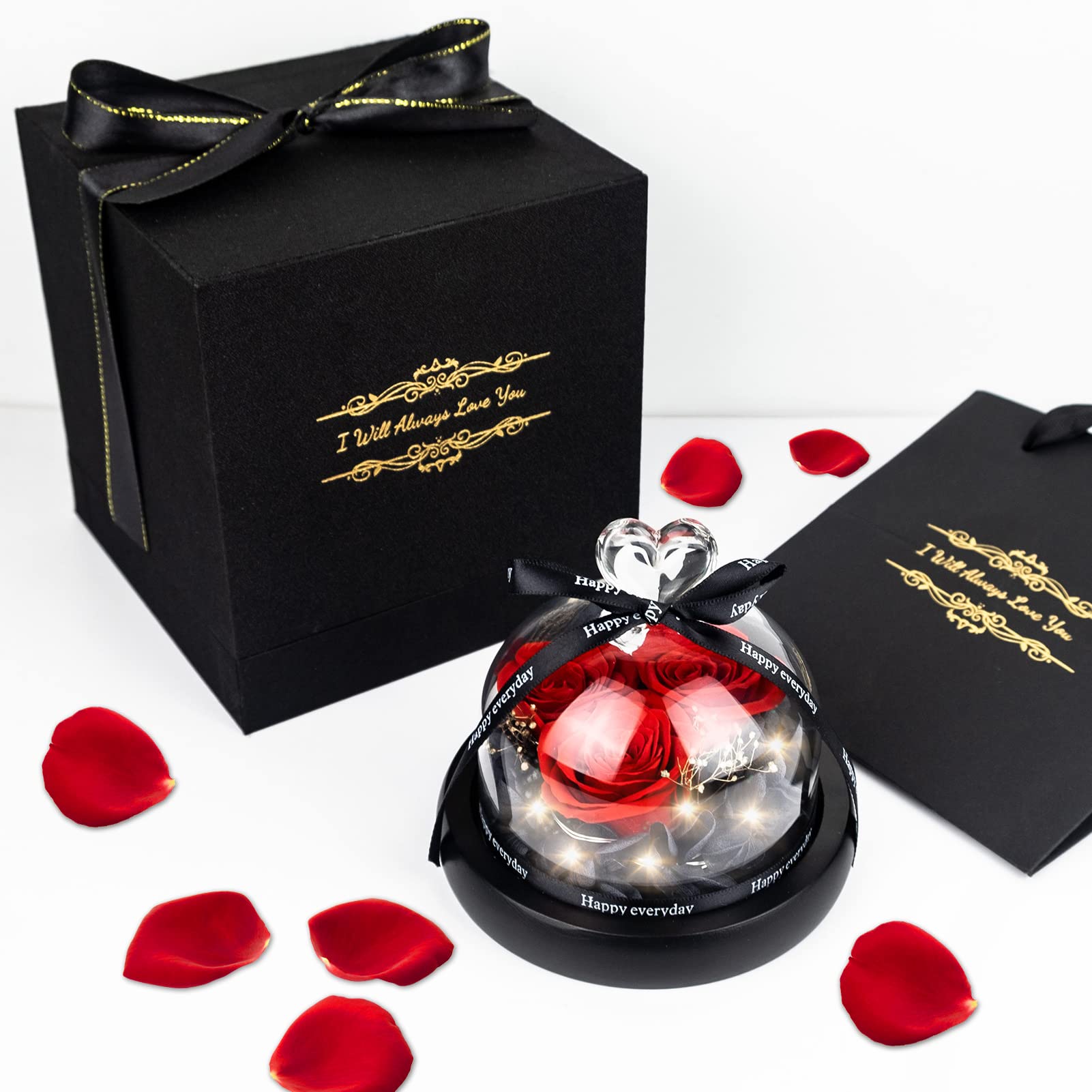 Evoio Forever Rose, Eternal Roses in Glass Dome, Gift for Mom Women Girlfriend Wife Fiancee, Birthday Gift for Mom Women, Galaxy Forever Rose in Glass Dome with LED Light