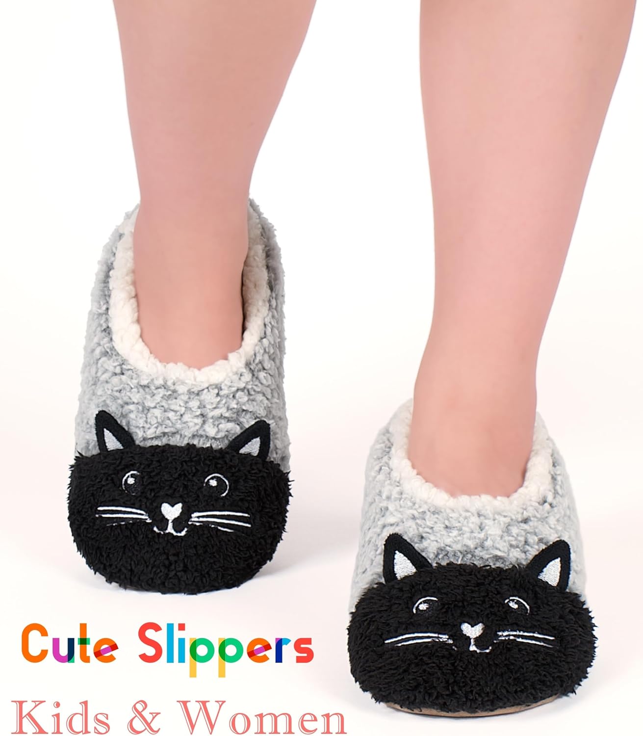 Cute Fuzzy Animal Slippers for Women Kids & Toddler, Soft Sole Plush Non-Slip Indoor Slippers - Image 2