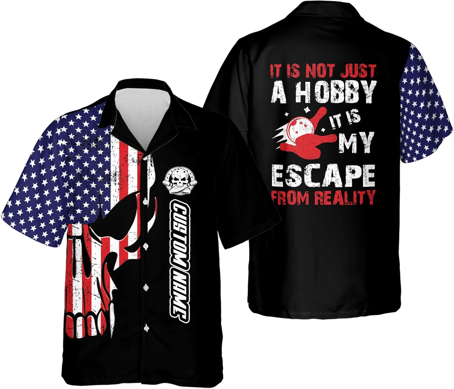 LASFOUR Custom Bowling Shirts for Men Funny, Men's Bowling Button-Down Short Sleeve Hawaiian Shirts, Crazy Bowling Team Shirt