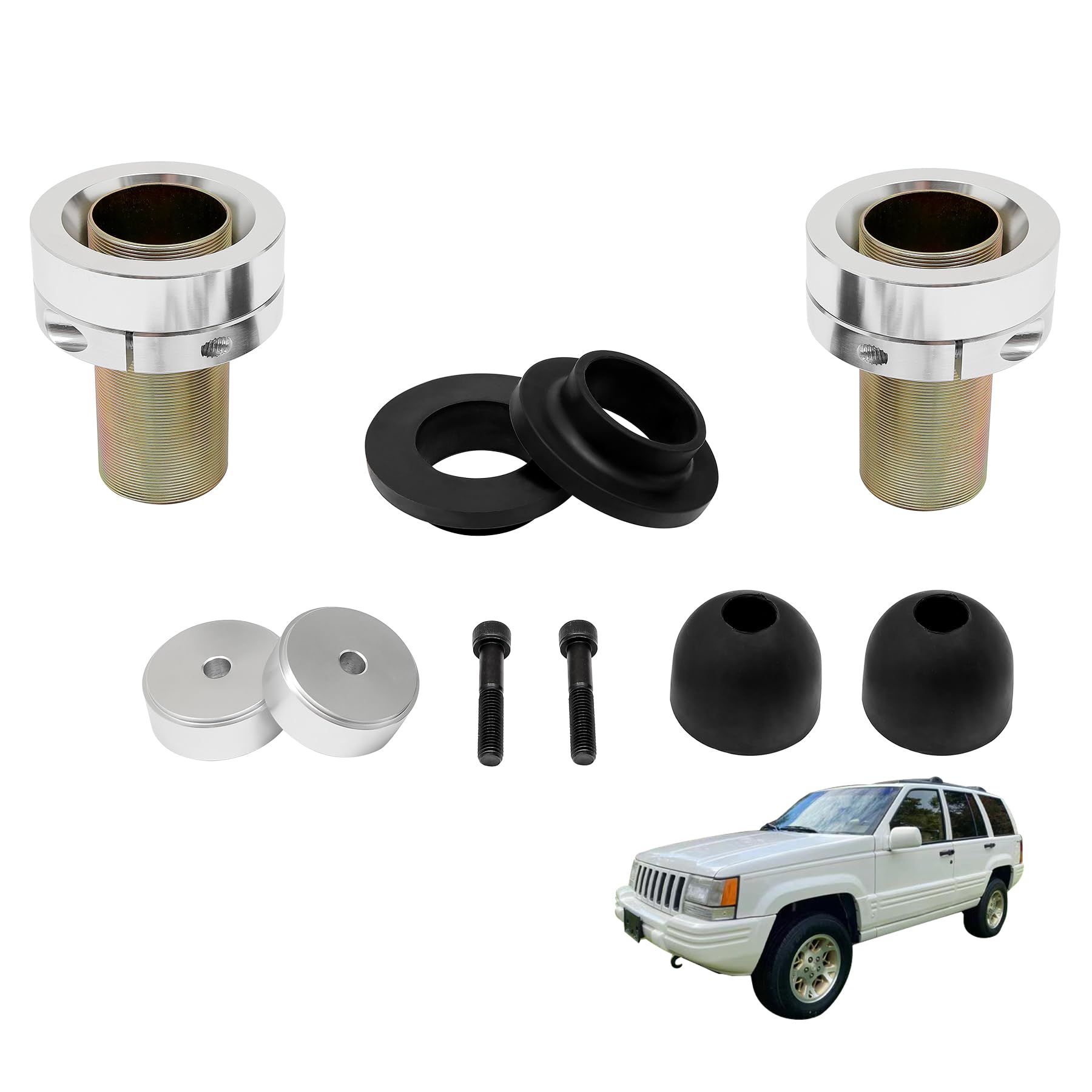 A Pair Coil Over Spacer Front Adjustable Coil Over Spacer System Compatible with Jeep Cherokee XJ, Comanche MJ, Grand Cherokee ZJ, and Wrangler TJ LJ 2 Pack