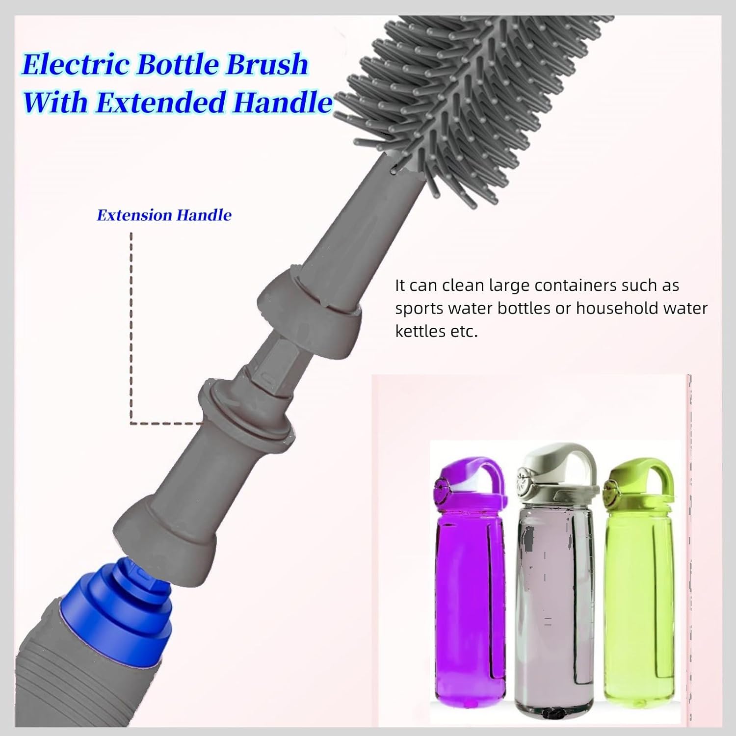 Electric Baby Bottle Cleaner with Drying Rack, Silicone Bottle Brush Set, Easy-Grip Handle, Rechargeable/Waterproof Spinning Brush, Grey - Image 4