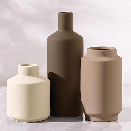 Juego de 3 jarrones de cerámica, modernos jarrones decorativos para decoración del hogar, juegos de jarrones de cerámica de flores pequeñas,