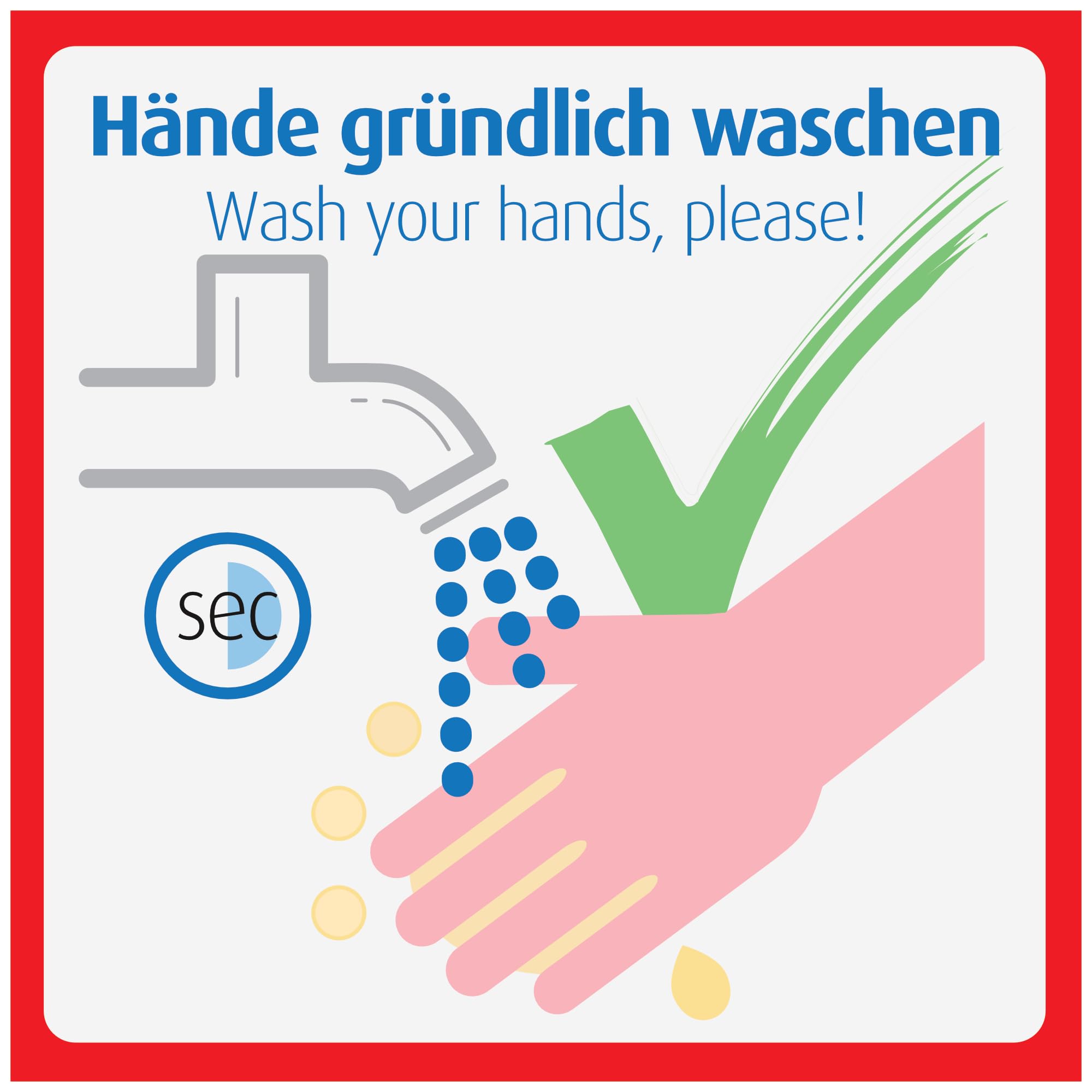 immi 4x Hände waschen Aufkleber. Modernes Design.Quadr. 9,8cm