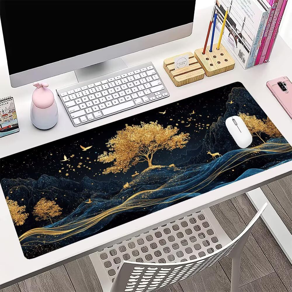 Alfombrilla de Mouse para Juegos, Nero, XXL, Antideslizante, Impermeable, Diseño de Albero, Extendido, Grande, 1200x600x3mm, para PC, Laptop, Ufficio, Famiglia d-461