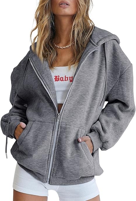 EFAN women's oversized hoodie with drawstring, casual zip-up hoodie with pockets