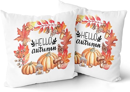 Sweetshow Juego de 2 fundas de almohada de calabaza otoñal de 18 x 18 pulgadas, juego de 2 fundas cuadradas de algodón para el hogar, sofá, patio,