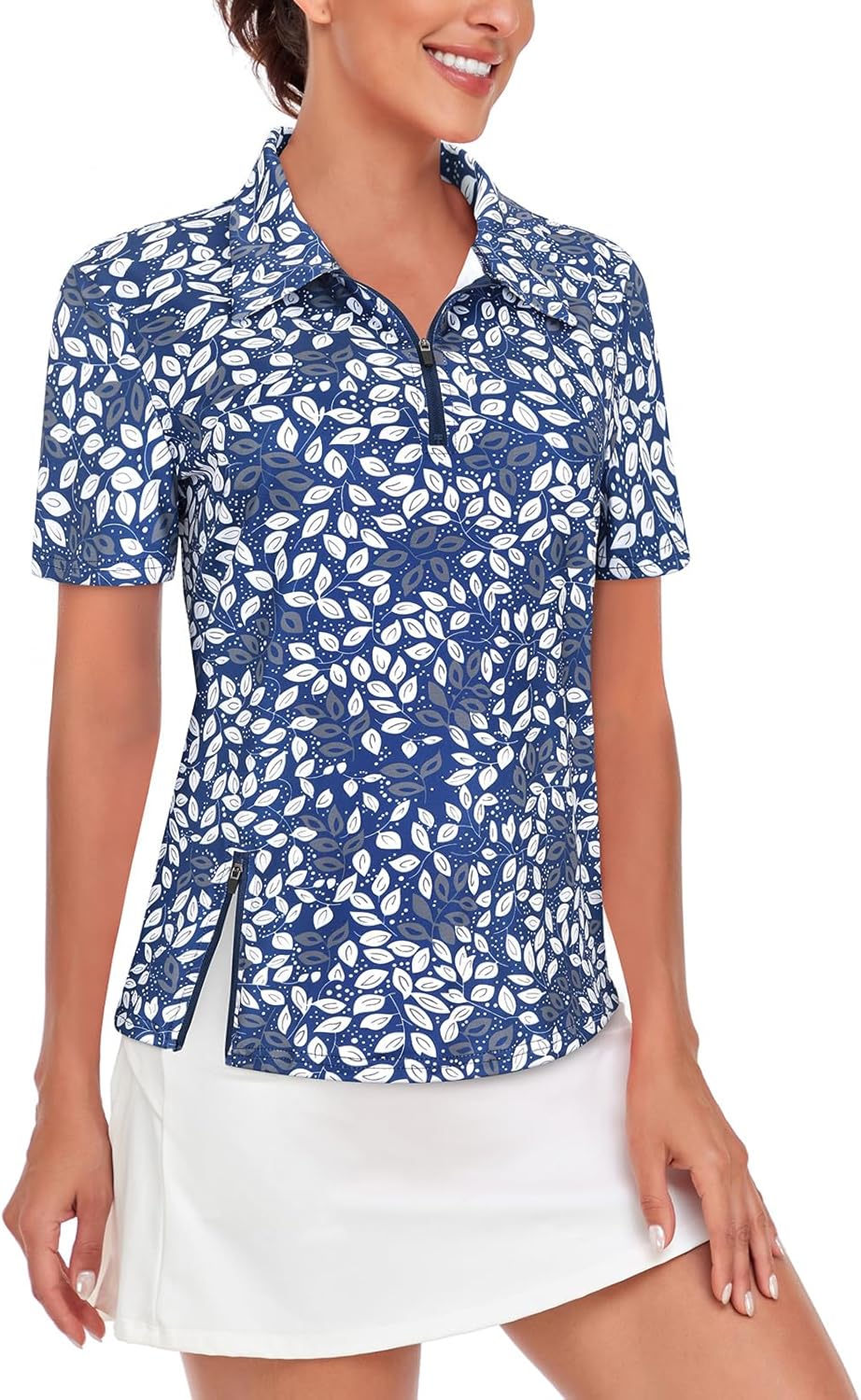 LURANEE Women's Short Sleeve Golf Shirt UPF 50+Zip Up Quick Dry Tennis Polo Workout Tops Slit Zipper at Hem