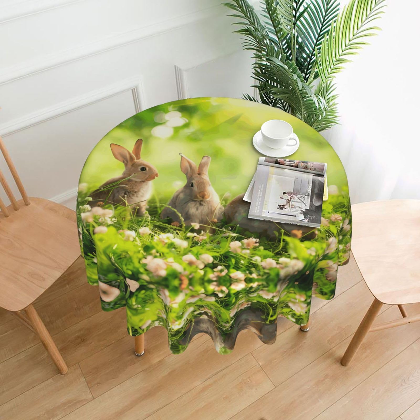 WHJSHOP Funny Rabbits Prints Round Table Throw 60 Inch – Waterproof Table Cover for Dining, Coffee Tables, Parties & More - Soft, Wrinkle-Resistant Table Layer