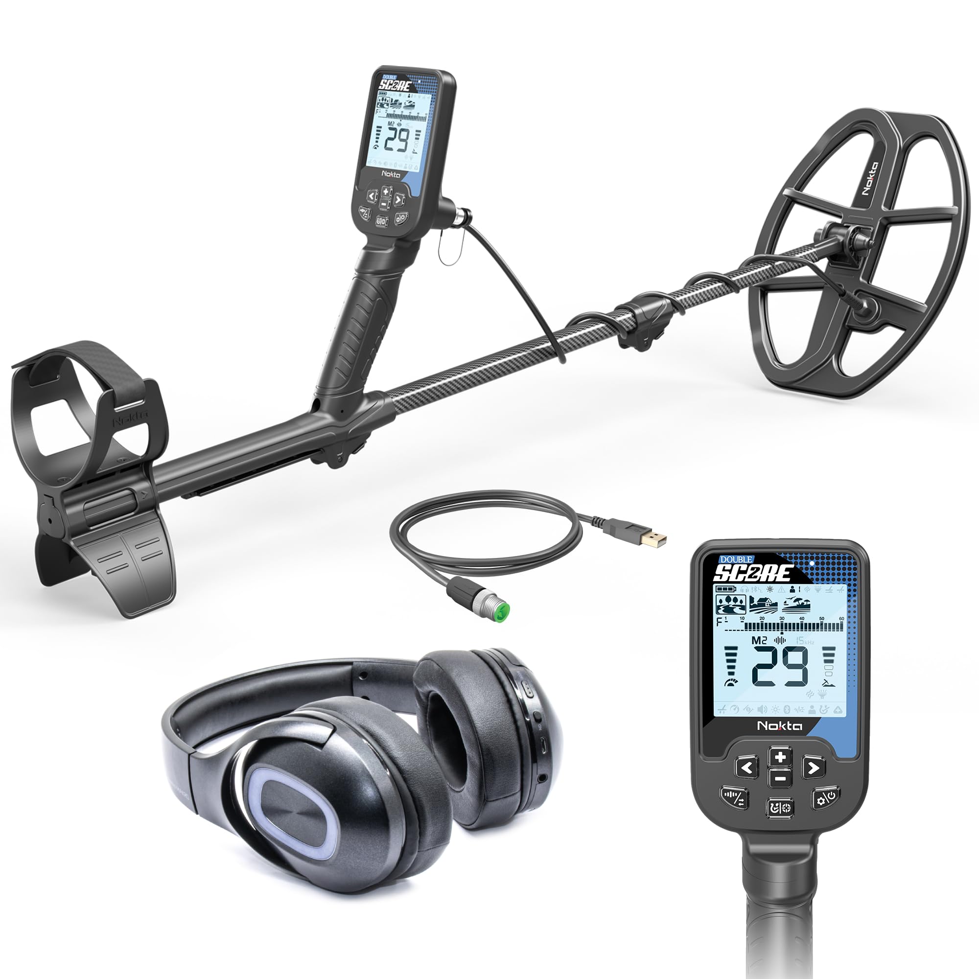Nokta Score Metal Detector for Adults - Fully Waterproof, Rechargeable, Multi-Frequency, Easy-to-Use Detectors for Treasure Hunting (Double Score with BT Headphones)