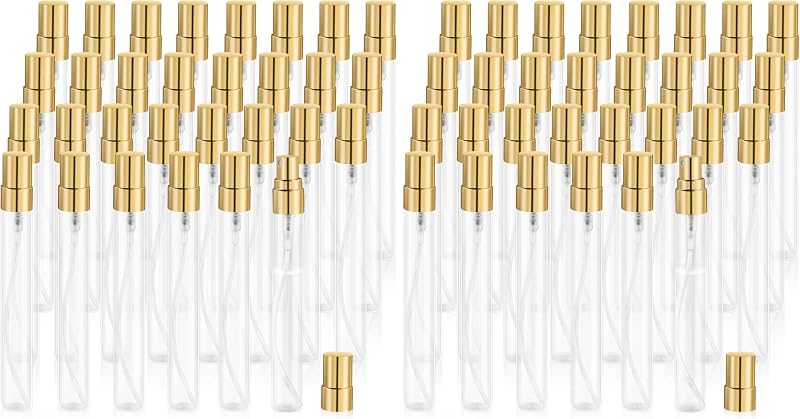 Mirrline Frascos de Spray de Vidro para Perfume, 10 mL, com Tampa Dourada, Conta-gotas e Funil, Pacote com 2