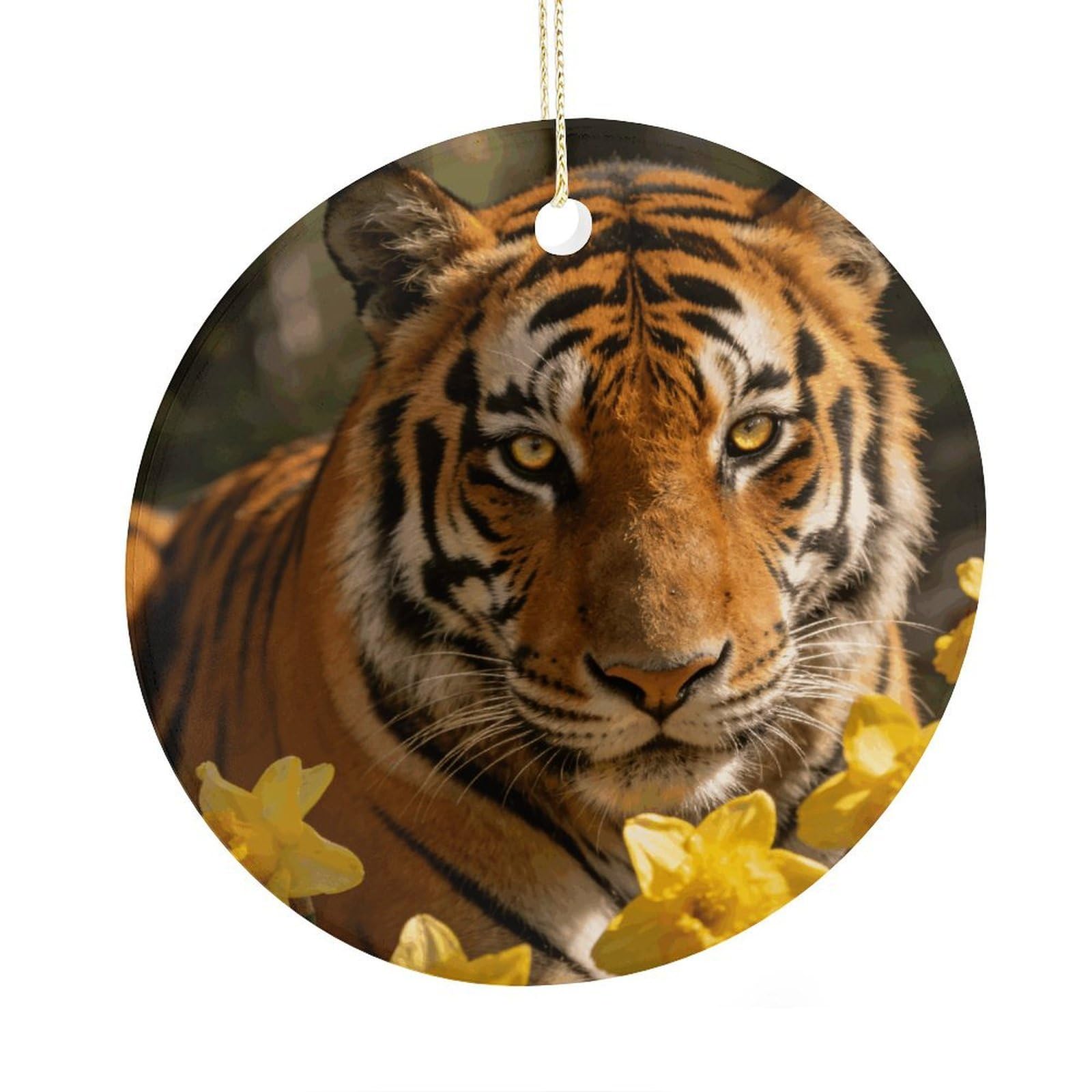 Fodpand Women's Style Tigers And Yellow Flowers Ceramic Christmas Ornament,Wall Hanging Decor Windows Hanging Decor Best Friend Birthday Gifts, Friendship Gifts Car Hanging Ornament Gift For Girls, Teachers 2.9 In