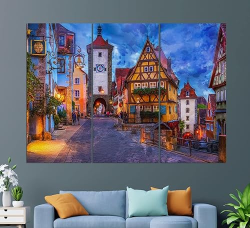 Miniatura 2 de Rothenburg, pintura de Rothenburg, arte de pared de Alemania, 3 paneles de 54 x 36 pulgadas (55.1 x 35.4 in) - 18 x 36 pulgadas (18.5 x 35.4 in)