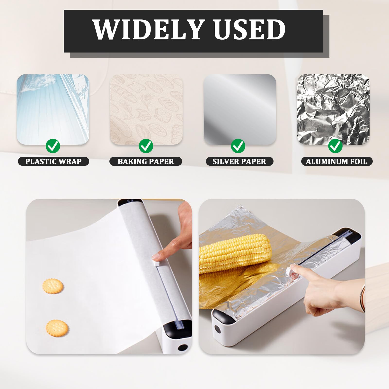 Derouleur Film Alimentaire Distributeur Film Alimentaire,Ventouse Distributeur Papier Aluminium pour Papier d'Aluminium,Papier de Cuisson,Couteau Coulissant Bidirectionnel,36 * 5 * 7CM