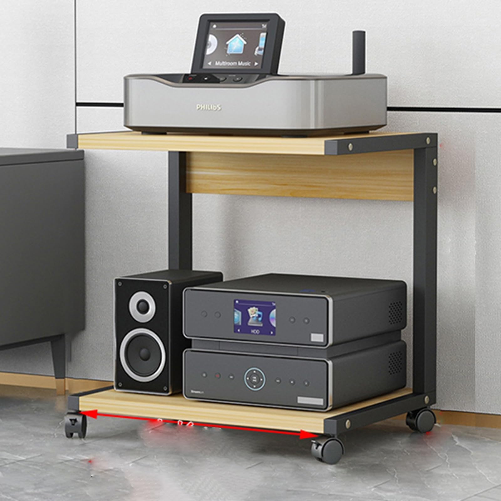 SXYKXYDL AV Media Stand Corner Shelf With Height Adjustable Wooden Shelves - Modern with Wheels Audio-Video Media Stand Stereo Racks