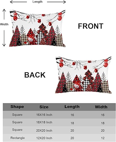 Miniatura 6 de Juego de 2 fundas de almohada decorativas rectangulares, diseño de muñeco de nieve, rojo y negro, a cuadros, árbol de Navidad, ramas de Navidad, 12