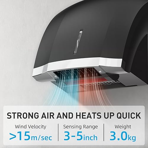 Miniatura 2 de LUXICE Secador de manos para baño en casa comercial - Secadores de manos de aire automáticos eléctricos, LX-1003 Negro