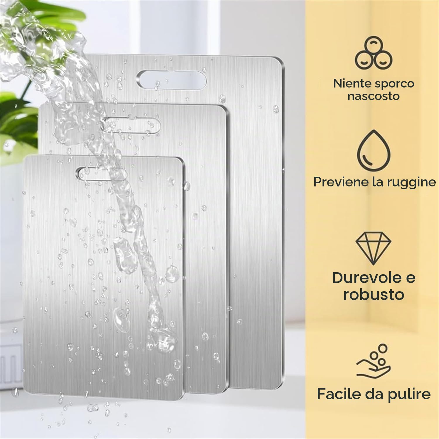Yamato, tagliere in titanio, tagliere per cucina, Yamato, tagliere in titanio puro, tagliere double face, in acciaio inox, grande tappetino da taglio titanio (46 x 30 cm)