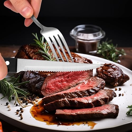 Miniatura 5 de Lazycorner Juego de cubiertos de 53 piezas con cuchillos de carne para 8 y 5 piezas, juego de cubiertos de acero inoxidable pulido con espejo, para