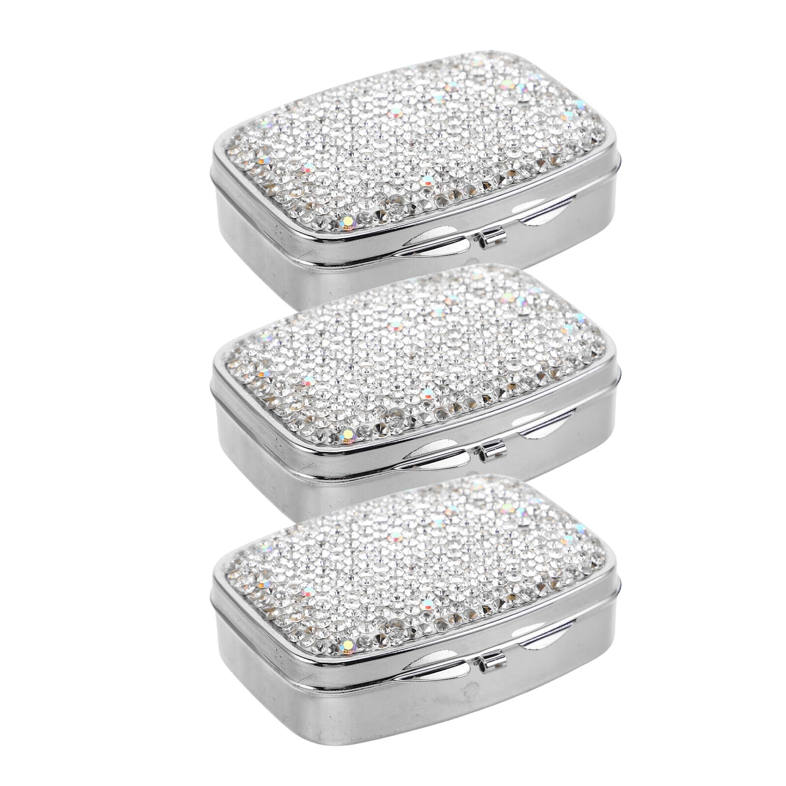 Mini pastillero portátil de viaje de 2 compartimentos con brillo de gemas, pack de 3 cajas