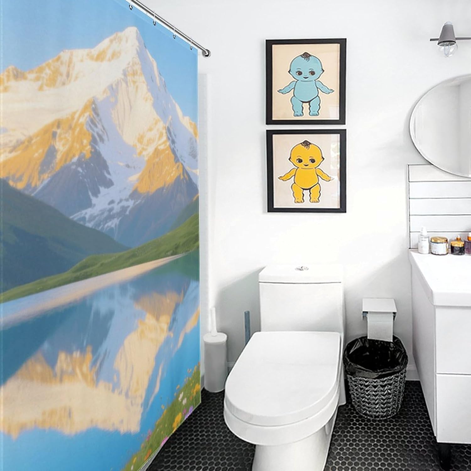 Shower Curtains Fabric Shower Curtain Liner Liner Showers Curtain Snow-Capped Mountains and Lakes Showers Curtin Opaque for Privacy Protection Water Splash Protection High Aesthetics