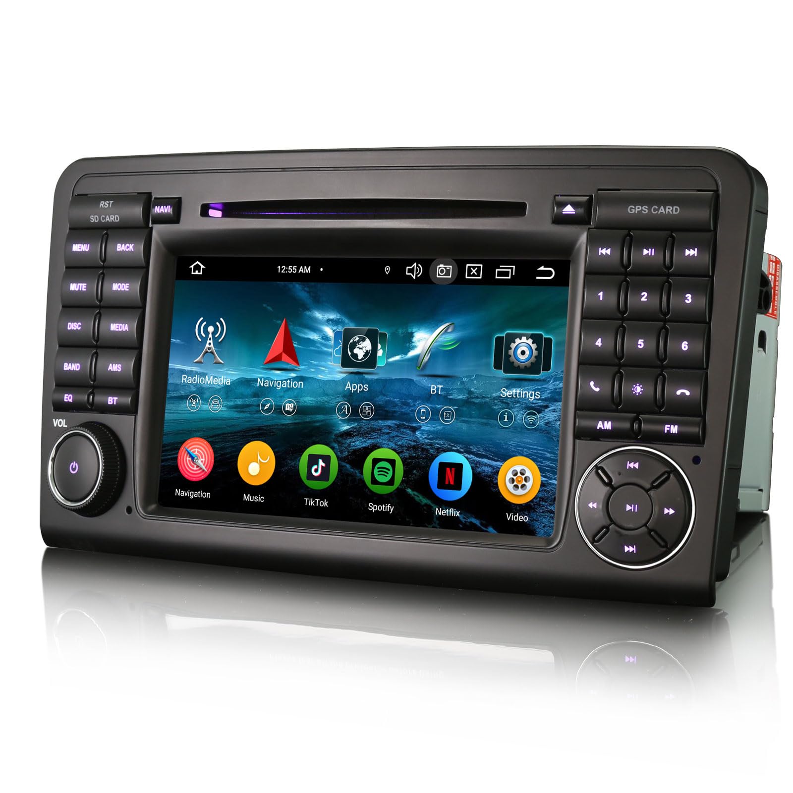 Erisin 7 Zoll 8-Kern 4GB+64GB Android 16 Autoradio mit CD Player Für Mercedes ML Klasse W164 GL Klasse X164 Bluetooth 5.0 GPS Navigation CarPlay Android Auto DAB+ WiFi 4G OBD2 FM RDS DSP Canbus SWC