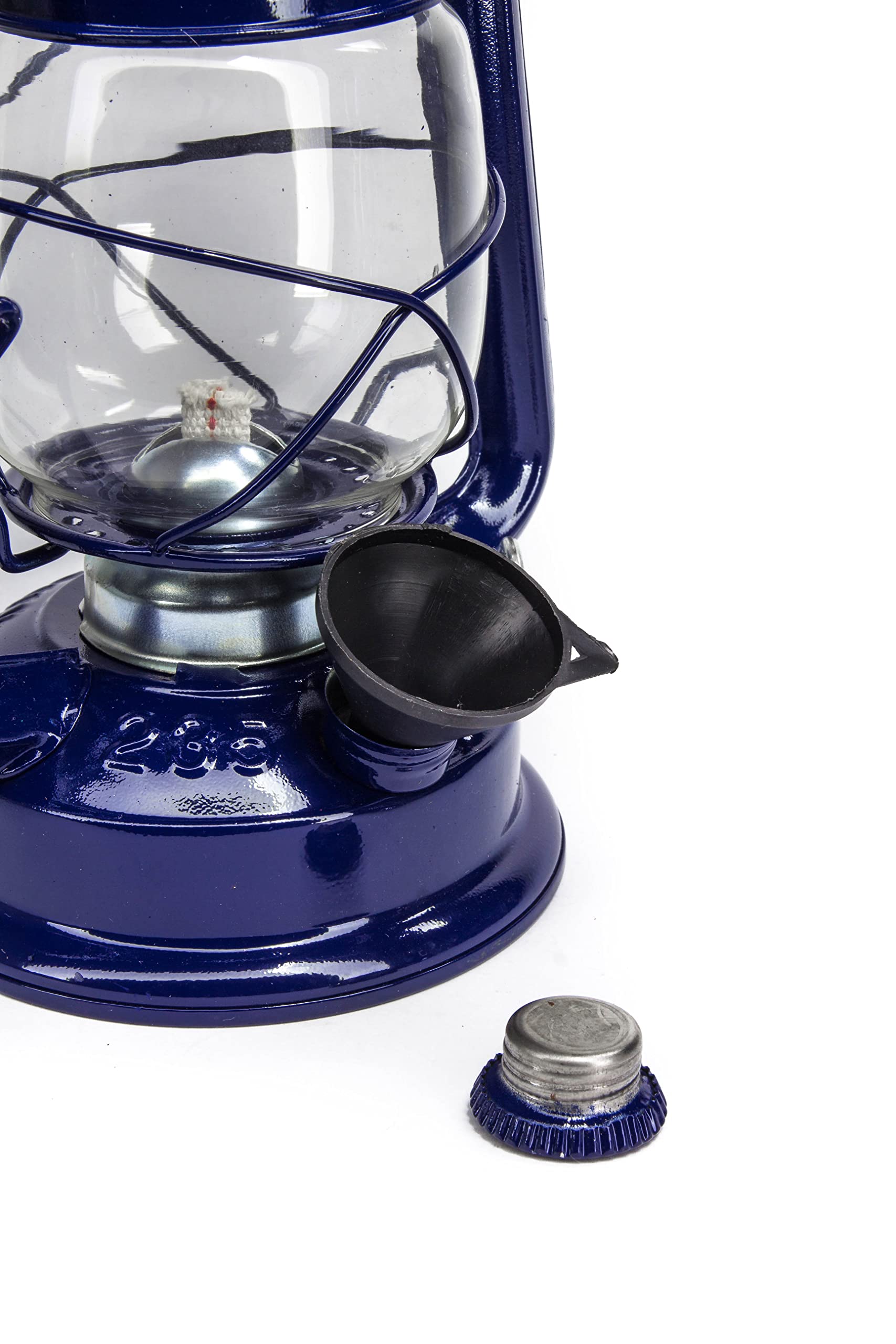 Petroleumlampe 30 cm blau Pulverbeschichtet, Glas, Sturmlaterne, Camping