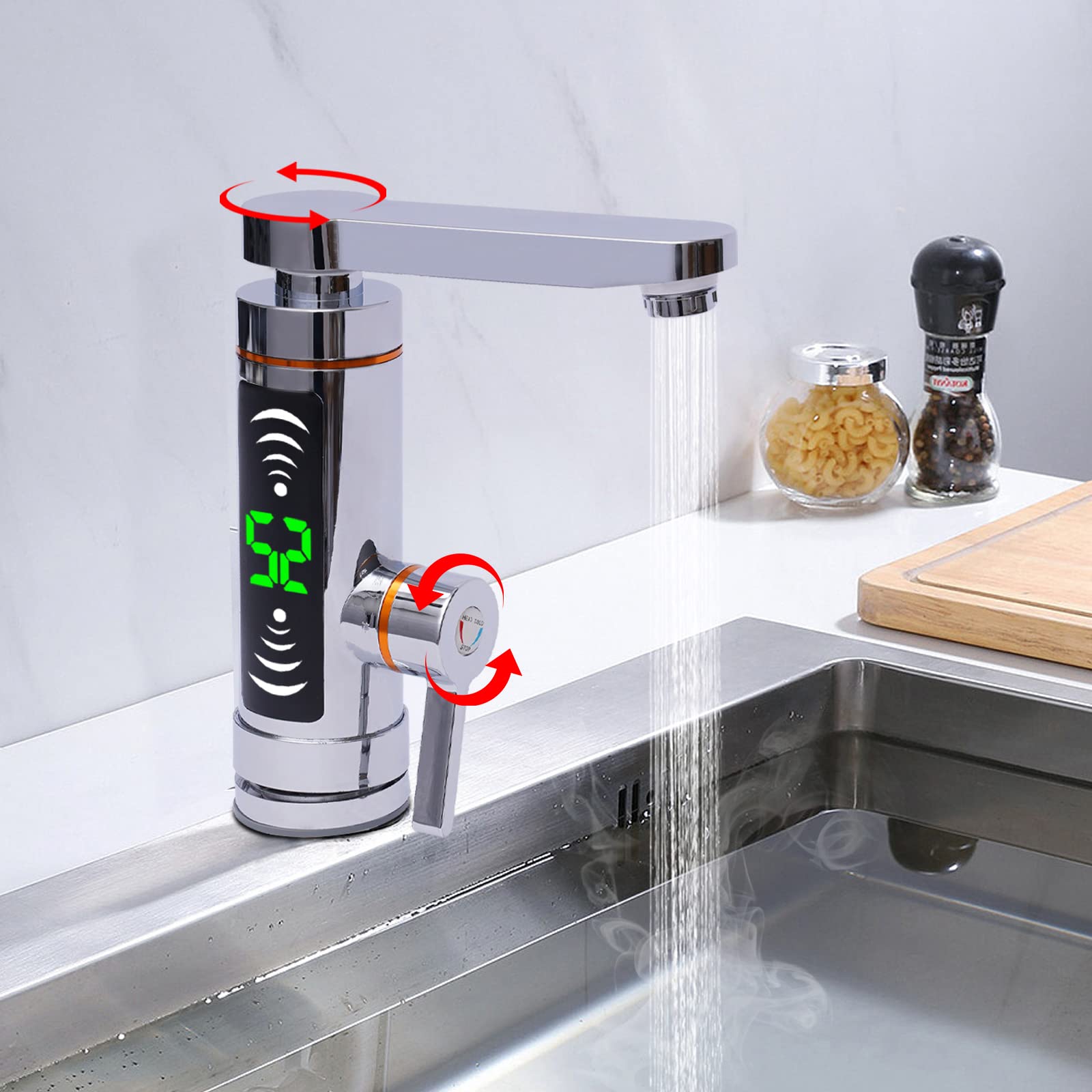 110V Instant Tankless Hot Water Faucet – 3-Second Fast Heating, LED Digital Display, 360° Rotation, Kitchen & Bathroom