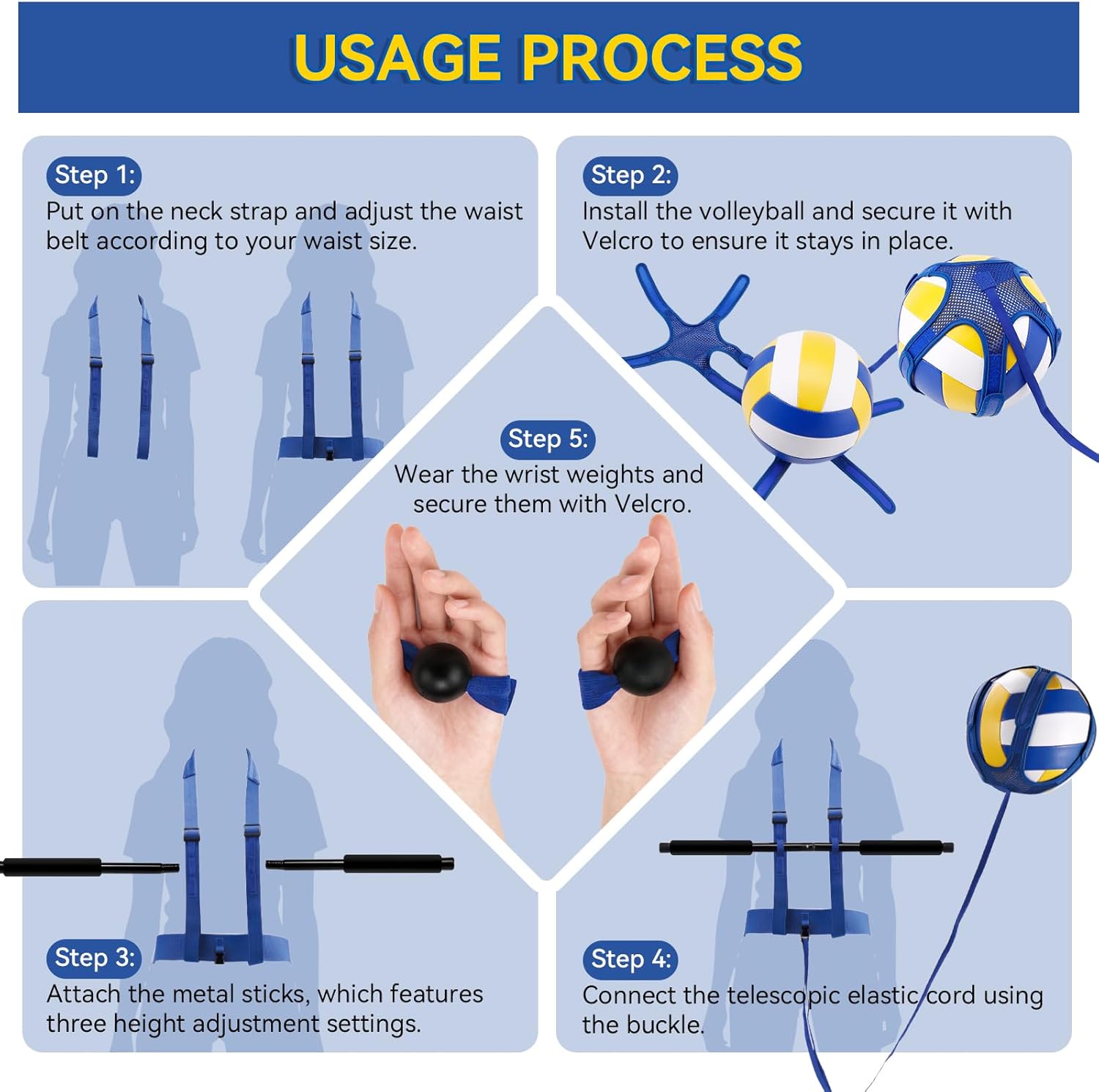 Volleyball Training Equipment - Solo Volleyball Trainer Aid for Serve, Spike, Set, Pass - Adjustable Volleyball Equipment and Practice Sticks for Beginners & Lovers