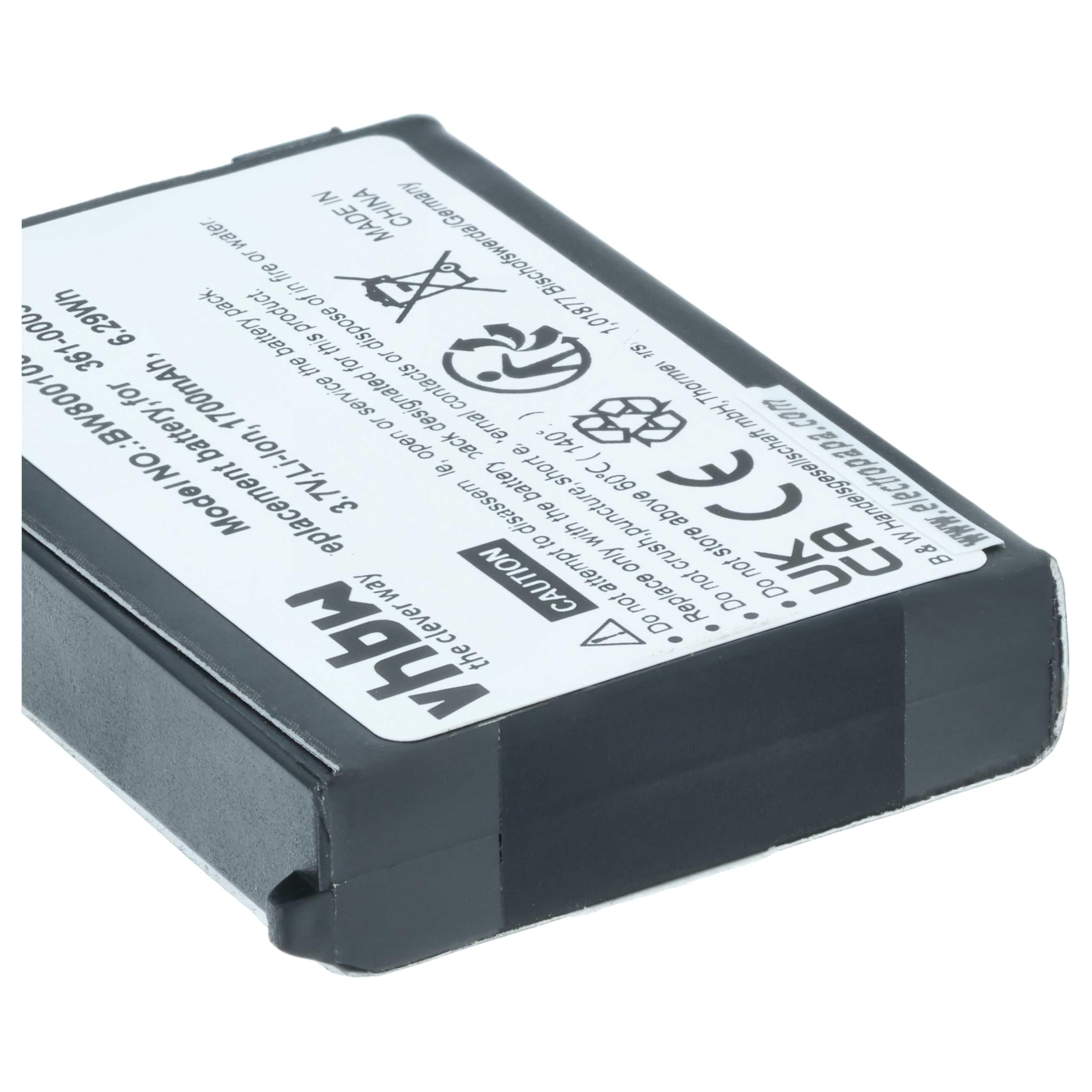 vhbw batteria sostituisce Garmin 361-00038-01, 010-11143-00 per navigatore GPS (1700mAh, 3,7V, Li-Ion)