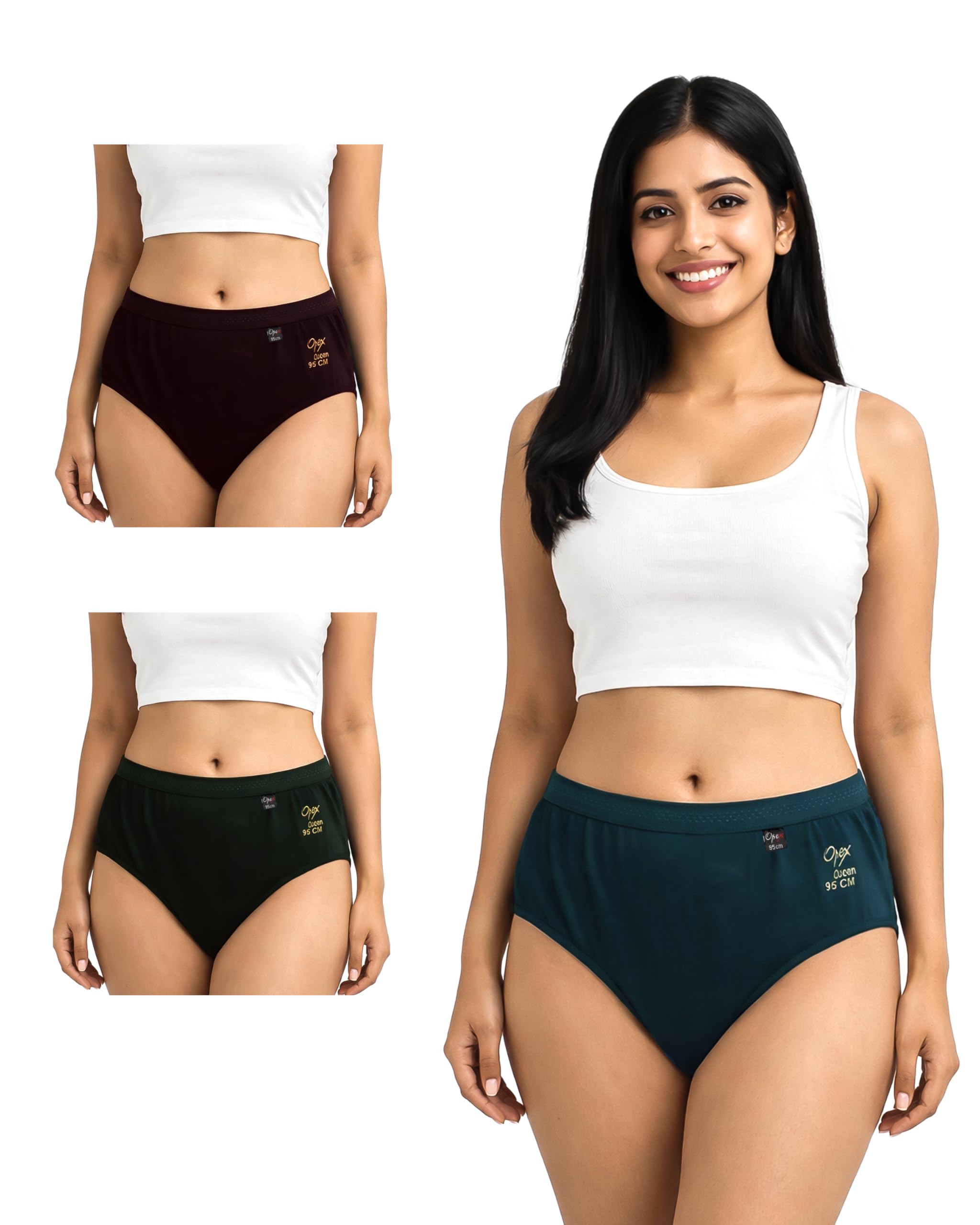 Women's Queen Cotton Full Coverage Panty Pack of 3 | High-Waist Comfortable Fit with Soft Elastic Waistband | Everyday Outerwear Combo Briefs, (Multicolor)-image-34