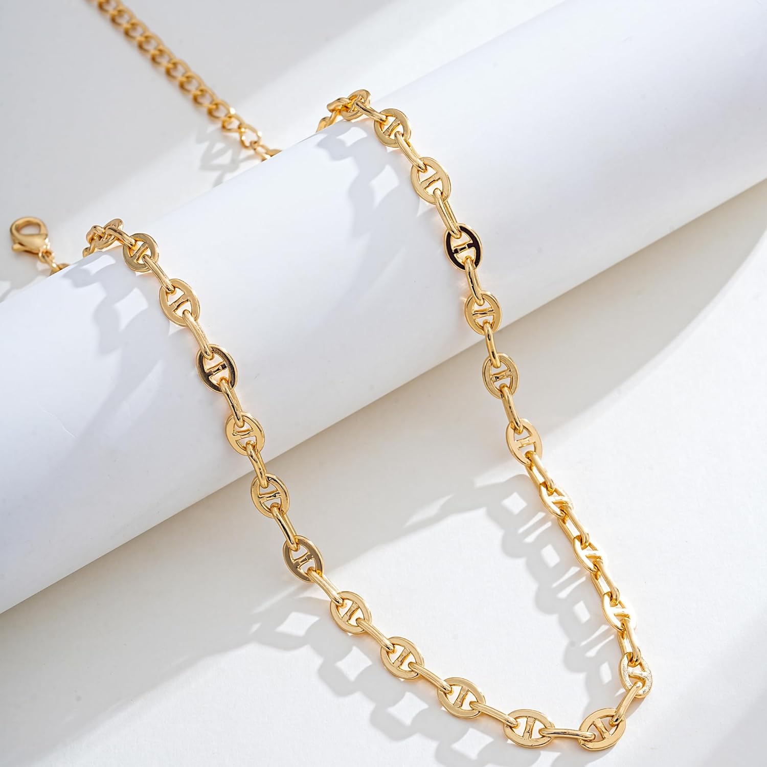 Gold Mixed Statement Choker Necklace for Women 14K Gold Plated Mariner Chain Necklace Chunky Fashion Paperclip Chain Jewelry - Image 8