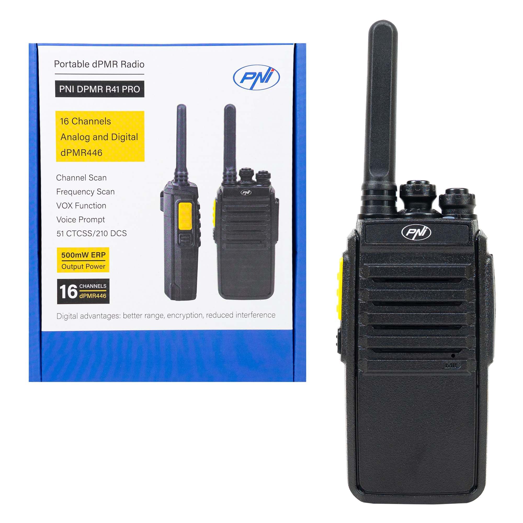 Przenośna stacja radiowa PNI DPMR R41 PRO 0,5 W, 16CH, VOX, programowalna, 1500 mAh, słuchawki z mikrofonem w zestawie