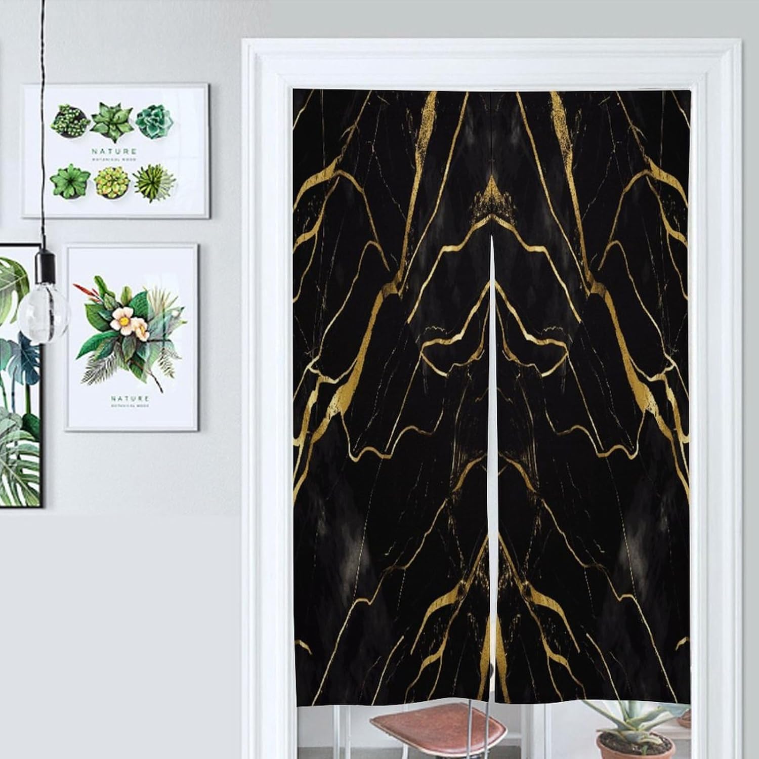 Black and Gold Marble Texture Door Curtain Printed Doorway Noren Japanese Style Doorway Room Divider Curtains for Privacy Partition Divider Kitchen Home Decorations Wall Hanging