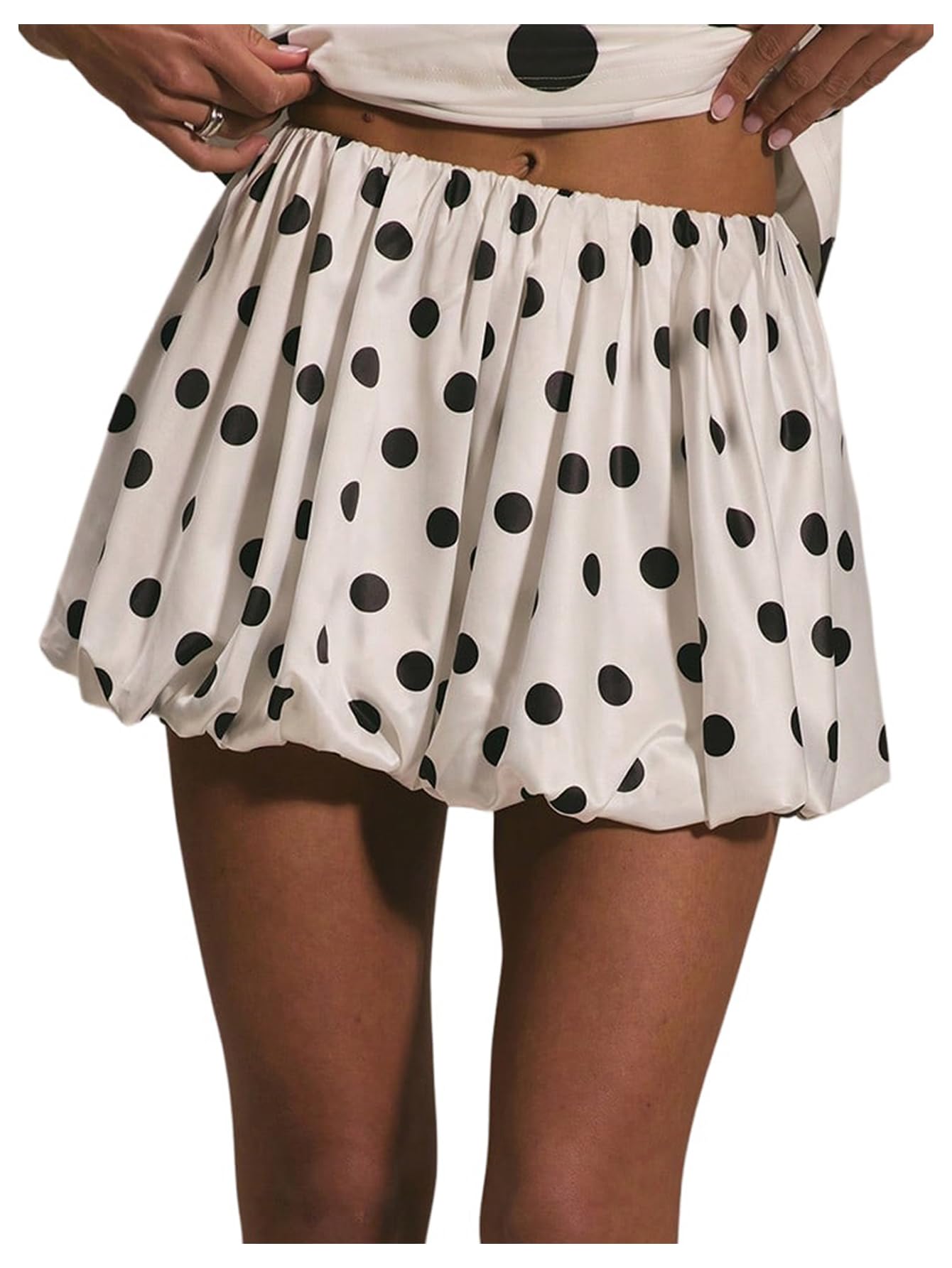 WDIRARA Womens Polka Dots Bubble Skirt Elastic Waist Ruffle Hem A Line Mini Skirts